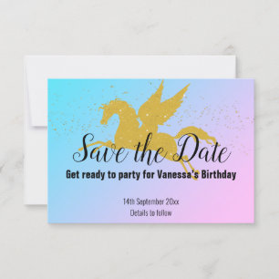 PASTEL RAINBOW GOLD UNICORN GUARDAR LA FECHA RSVP