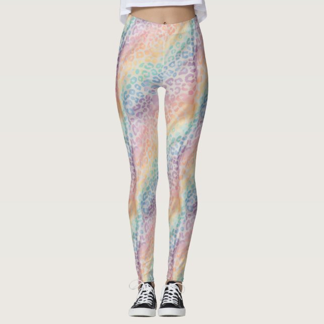 Pastel Rainbow Leopard Print Leggings (Anverso)