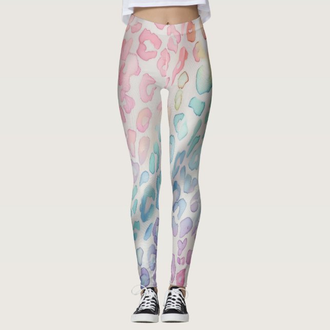 Pastel Rainbow Leopard Print Leggings (Anverso)