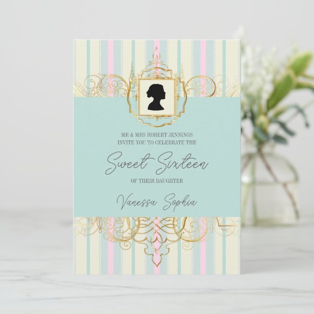 Pastel Regency Sweet 16 Invitaciones (Anverso de pie)