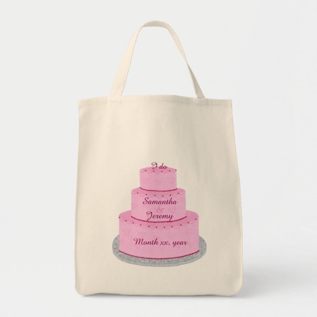 Pastel rosa con bolsas de novia personalizadas en  (Frente)