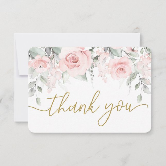Pastel rosa floral tarjeta de agradecimiento (Anverso)