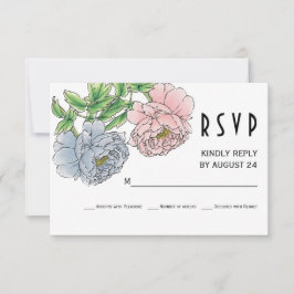 Pastel rosa, flores de peonía azul boda RSVP