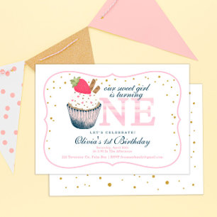 Pastel rosa Invitación al primer cumpleaños - Chic