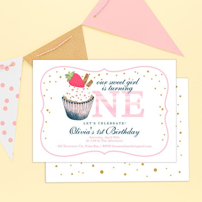 Pastel rosa Invitación al primer cumpleaños - Chic (Subido por el creador)