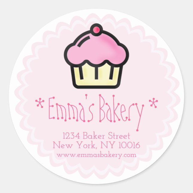 Pastel rosa - Pegatinas de panadería personalizado (Anverso)