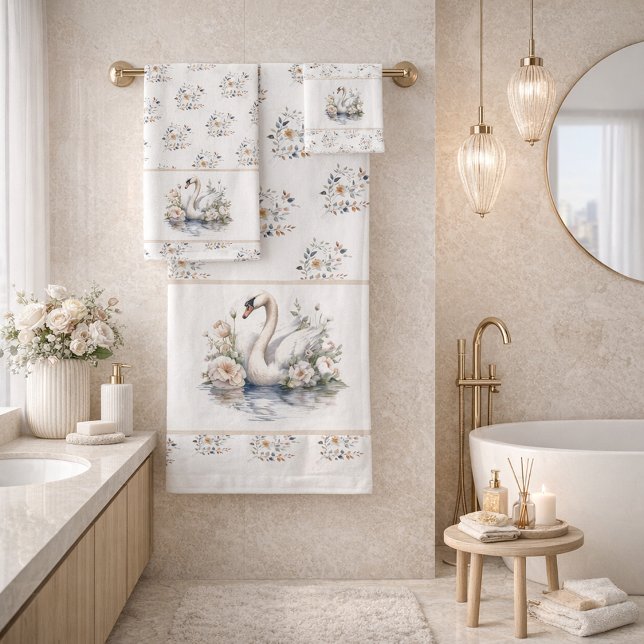 Pastel Swan and Floral Towel Trio (Subido por el creador)