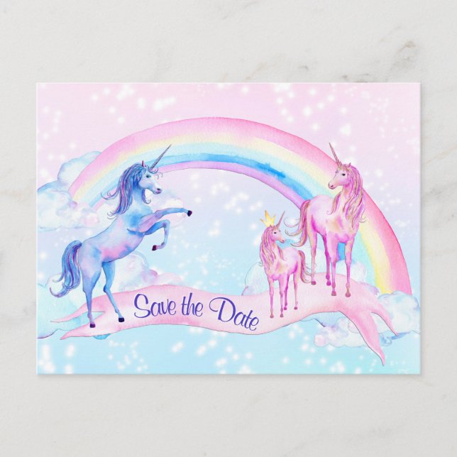 Pastel Unicorn Baby Shower Guardar Las Postales De (Anverso)
