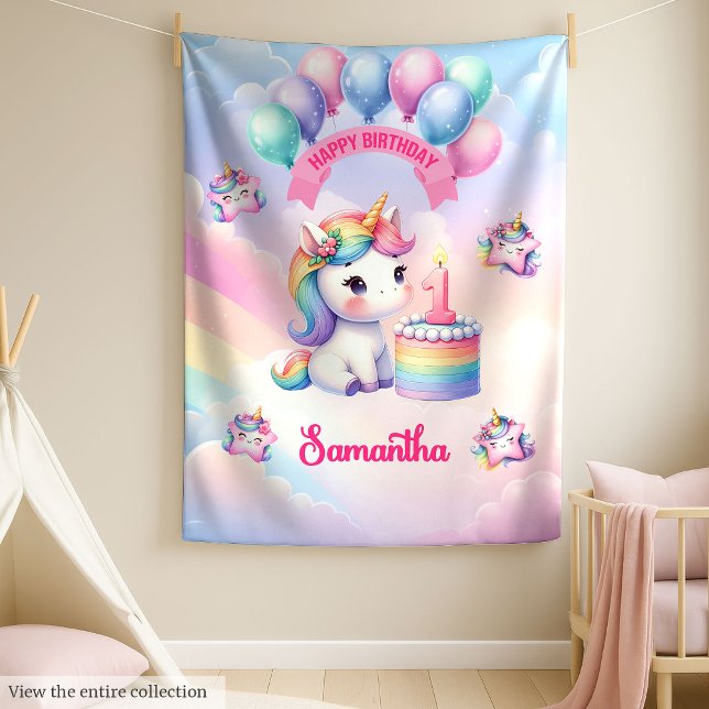 Pastel Unicornio Chica de manta de primer cumpleañ (Pastel Unicorn Blanket Girl 1st Birthday Gift)