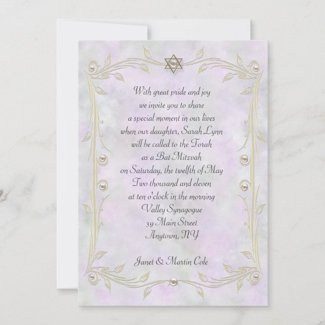 Pastel Watercolor Bat Mitzvah Invitación (Anverso)