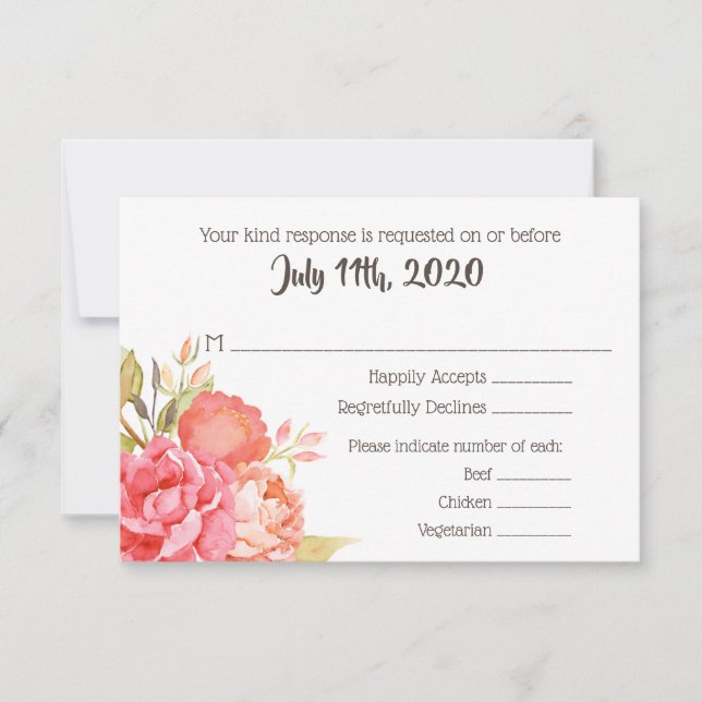 Pastel Watercolor Florals Boda Tarjeta RSVP (Anverso)