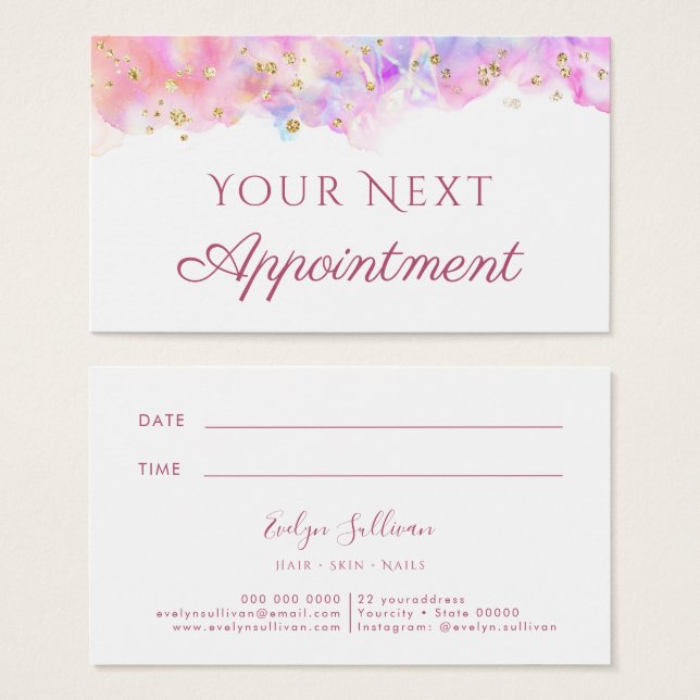 pastel watercolor glitter Appointment Card (Anverso y reverso)