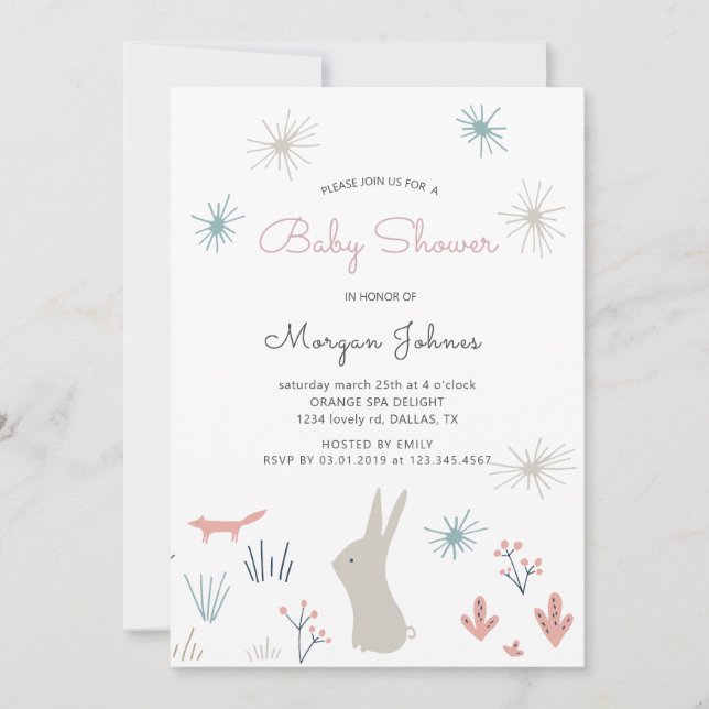 Pastel Woodland | Invitación de Baby Shower (Anverso)