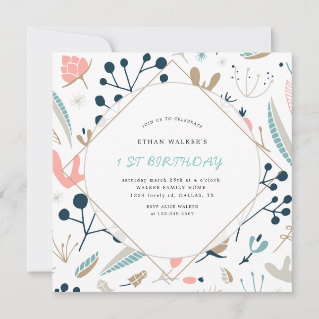 Pastel Woodland | Invitación de cumpleaños (Anverso)