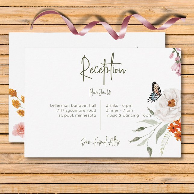 Pastel y Borgoña florecen en la recepción floral m (Pastel & Burgundy Blooms Modern Floral Reception Enclosure Card)
