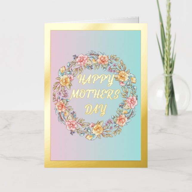 Pastel y Floral Wreath Día del Oro de la Madre (Anverso)