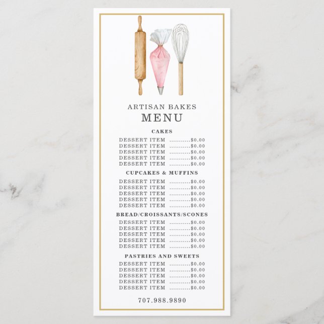 Pastelería Chef de Repostería Acuarela Menú de Ute (Anverso)