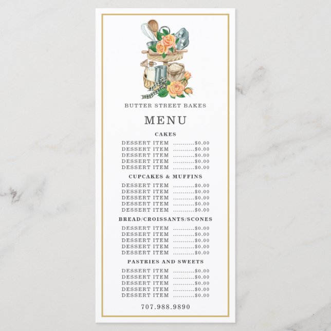 Pastelería Chef de Repostería Acuarela Menú Utensi (Anverso)