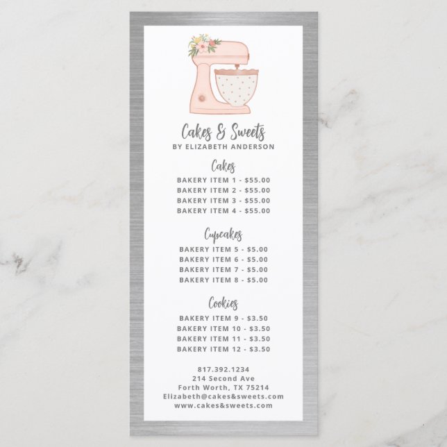 Pastelería Chef de Repostería Menú de Postres (Anverso)