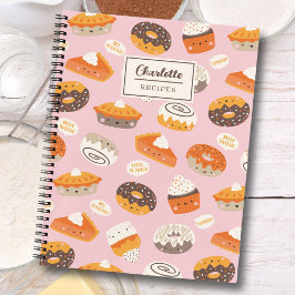 Pasteles de café, donuts y tartas para cuaderno de