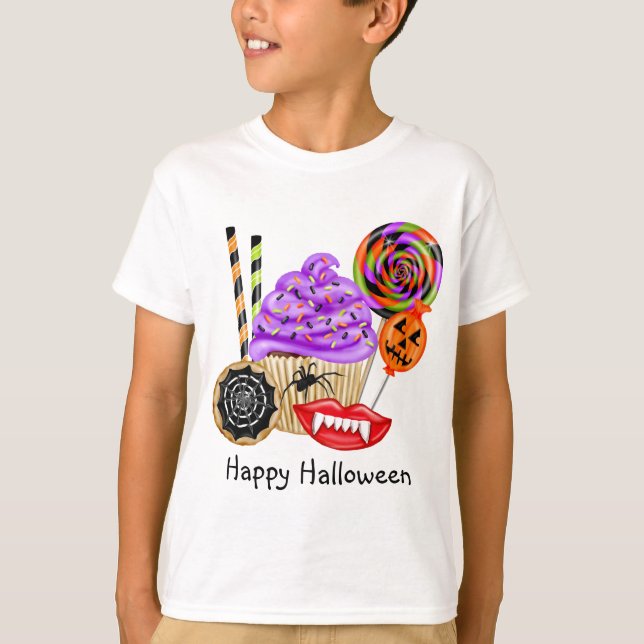 Pasteles de Halloween y camiseta con caramelo (Anverso)