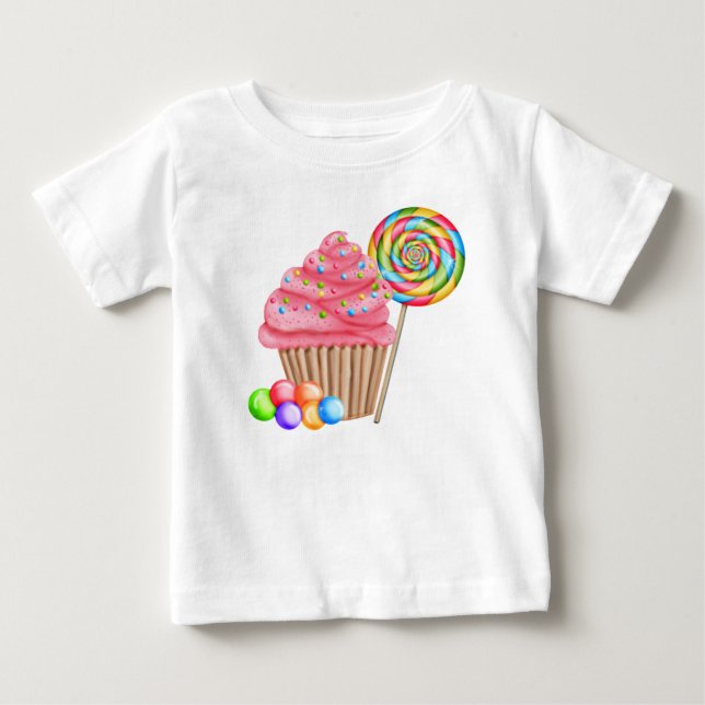 Pasteles y camiseta de cumpleaños con caramelo (Anverso)