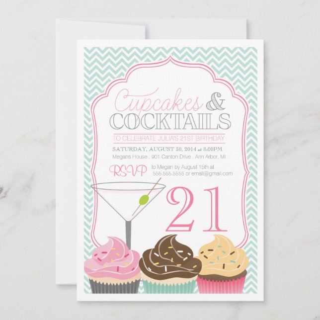Pasteles y cócteles Invitación al cumpleaños para  (Anverso)