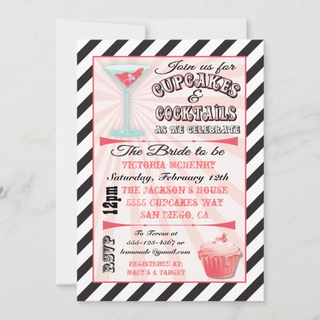 Pasteles y cócteles Invitaciones a la ducha de nov (Anverso)
