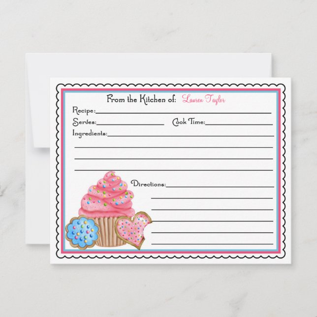 Pasteles y galletas horneando tarjetas de recetas  (Anverso)