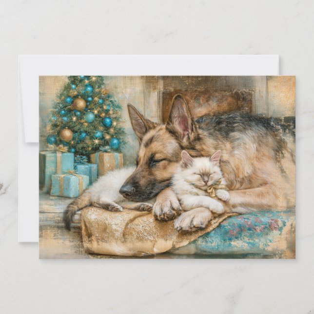 Pastor Alemán Durmiendo Gatito Blanco Navidad (Anverso)