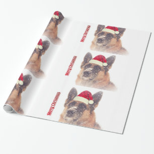 Pastor alemán en papel del regalo de vacaciones
