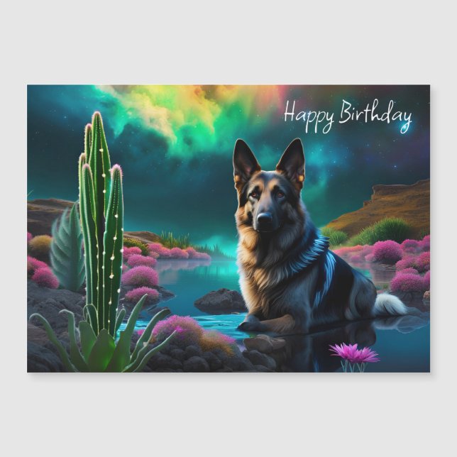 Pastor alemán en un cumpleaños mundial para extran (Anverso)