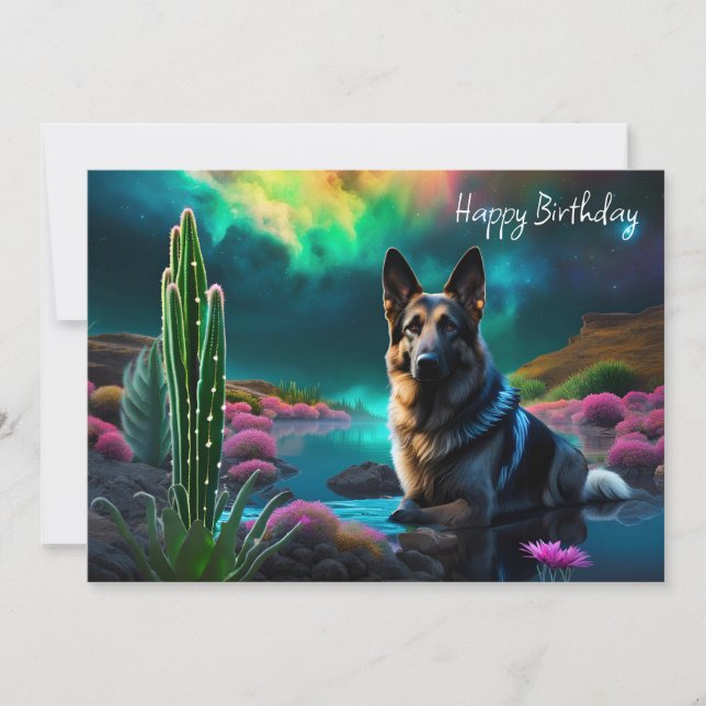 Pastor alemán en un cumpleaños mundial para extran (Anverso)
