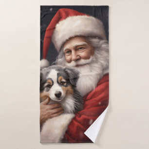 Pastor Australiano con Papá Noel Navidad