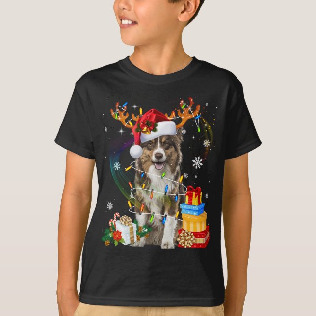 Pastor Australiano Enciende Santa Hat Sweater C (Anverso)