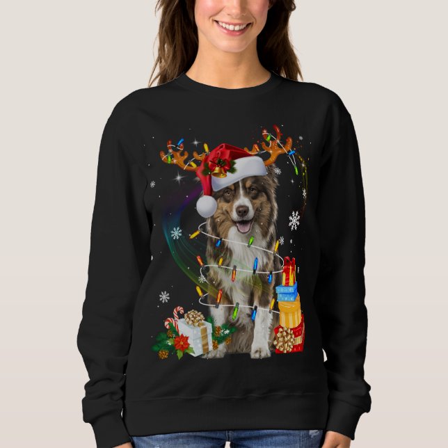 Pastor Australiano Enciende Santa Hat Sweater C (Anverso)