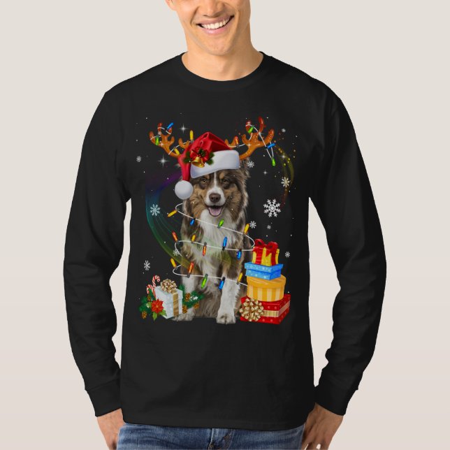 Pastor Australiano Enciende Santa Hat Sweater C (Anverso)
