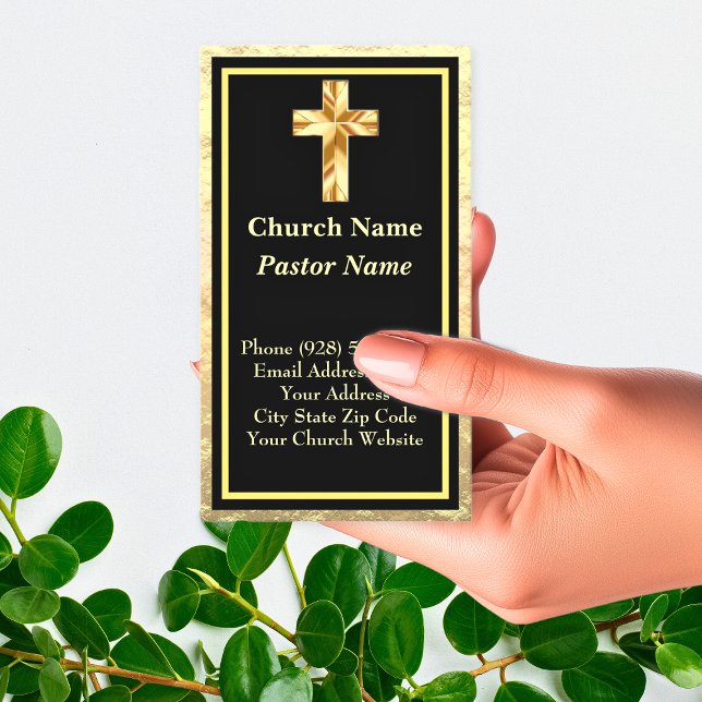 Pastor De La Iglesia, Tarjetas De Negocios De Oro  (Church Pastor Gold And Black Business Card)