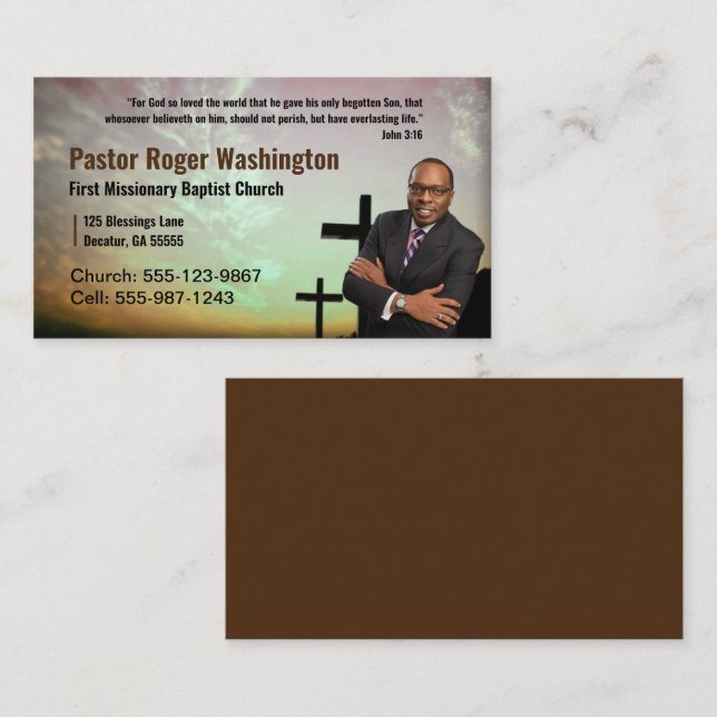 Pastor o Deacon Photo Church Tarjeta de presentaci (Anverso / Reverso)