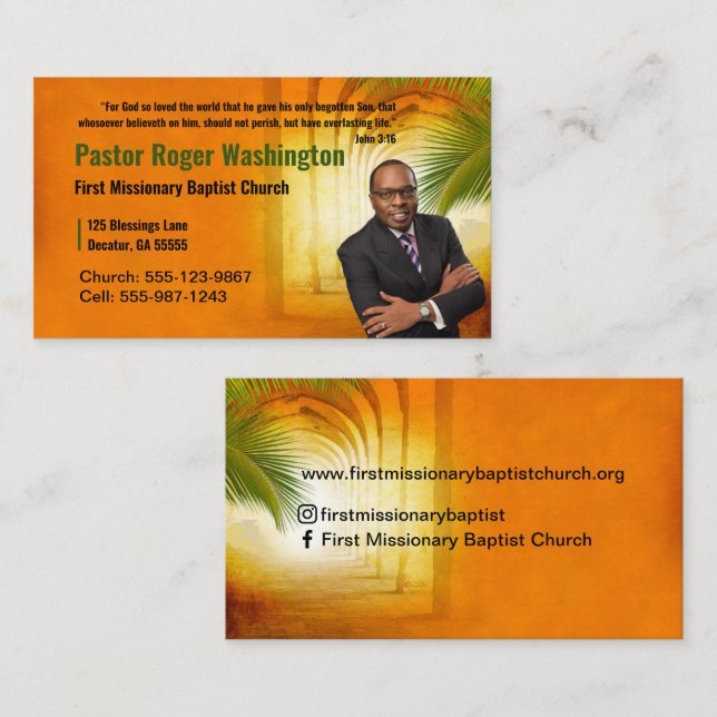 Pastor o Deacon Photo Church Tarjeta de presentaci (Anverso / Reverso)
