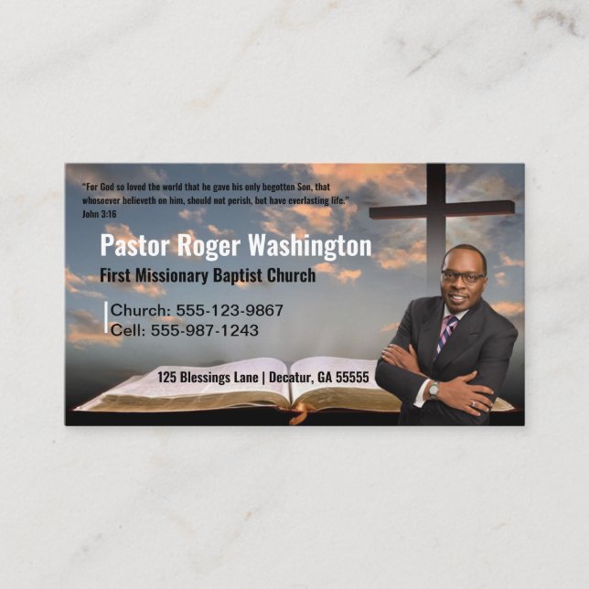 Pastor o Deacon Photo Church Tarjeta de presentaci (Anverso)