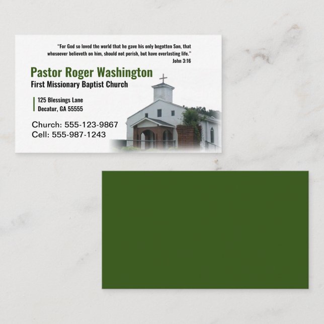 Pastor o Deacon Photo Church Tarjeta de presentaci (Anverso / Reverso)