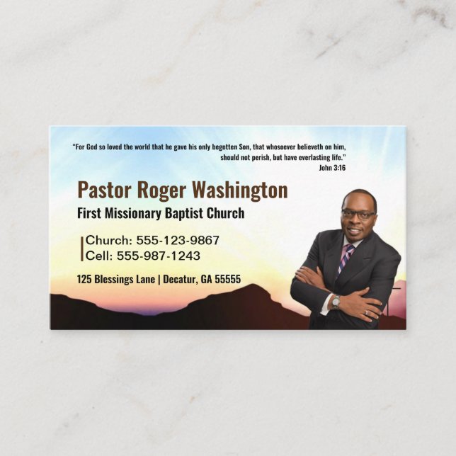 Pastor o Deacon Photo Church Tarjeta de presentaci (Anverso)