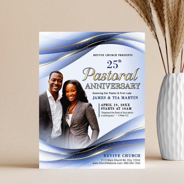 Pastoral Anniversary Blue & Gold Church Flyer (Subido por el creador)