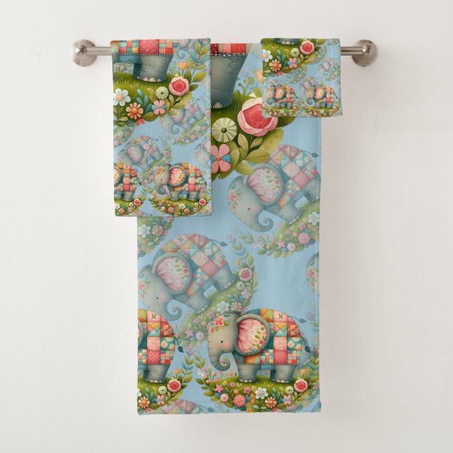Patchwork Elephant Floral Meadow Charm (In situ)