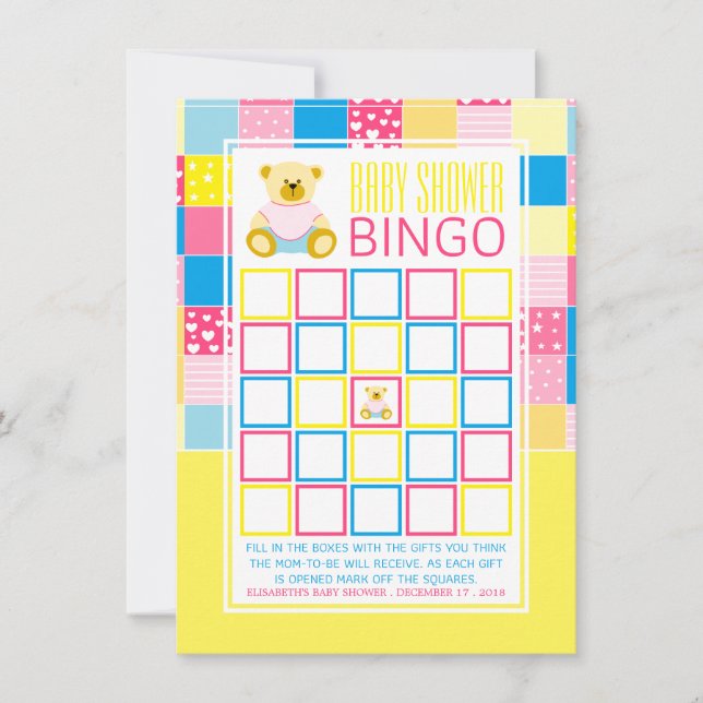 Patchwork Gold Bear, Bingo Baby Shower (Anverso)