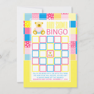 Patchwork Gold Bear, Bingo Baby Shower