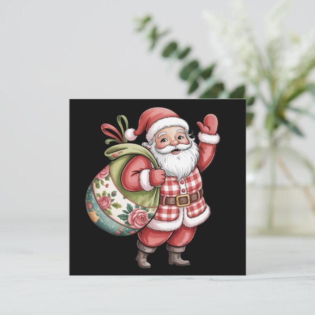 Patchwork Santa Navidad Retro Alegre y Brillante  (Anverso de pie)