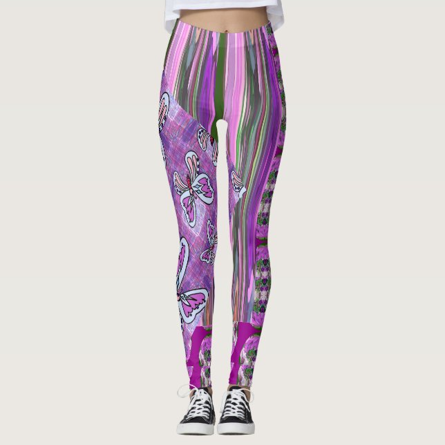 Patchy Stripes Pink Green Leggings (Anverso)