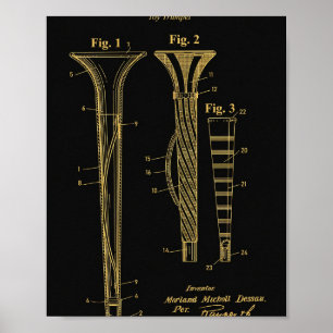 Patente de Trompeta 1926 Arte de Pared Poster Negr